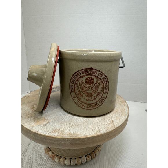 Stoneware Butter Cheese Crock The Great Seal the United States America VTG *READ - Picture 2 of 11